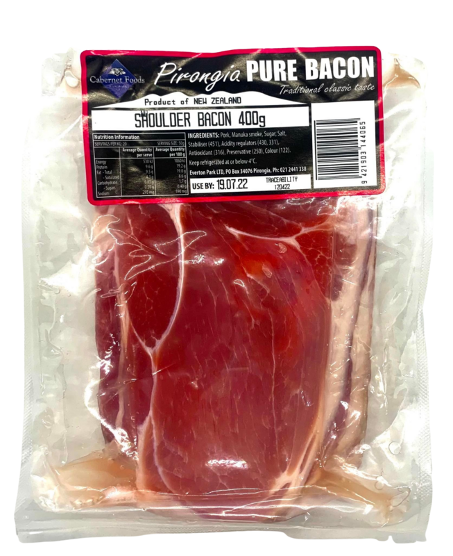 Pirongia Pure Shoulder Bacon 400g (pakihiwi pēkana)