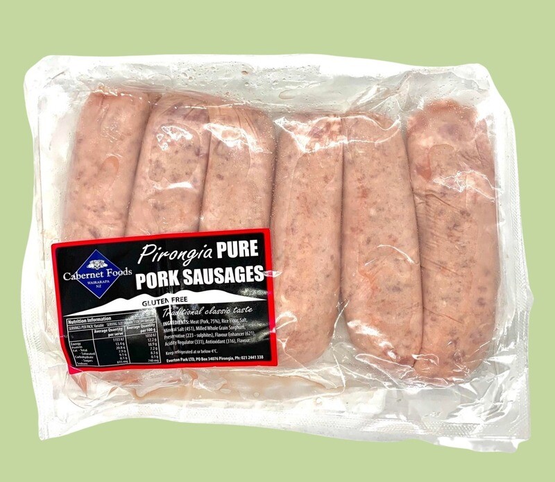 Pirongia Pure Pork Sausages GF - May be Fresh or Frozen (poaka hōtiti)