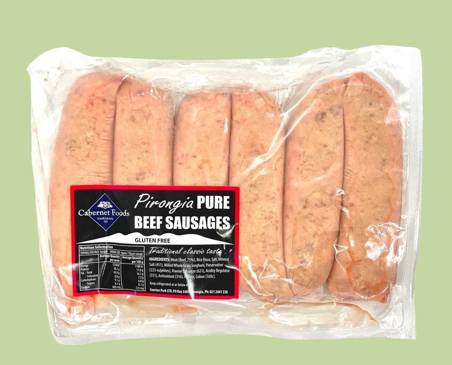 Pirongia Pure BEEF Sausages GF -  (mīti kau hōtiti)
