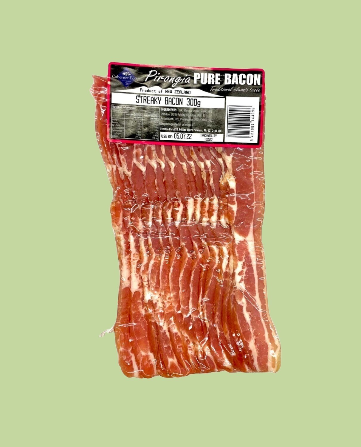 Pirongia Pure Streaky Bacon 300g (pēkana kopikopiko)
