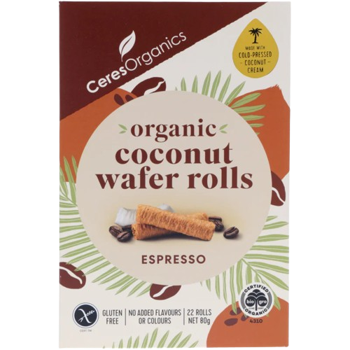 Ceres Organics Gluten-Free Coconut Wafer Rolls, Espresso - 80 g