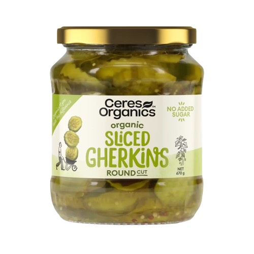Ceres Organic Sliced Gherkins, round-cut - 670g