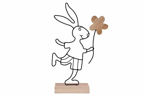 KONIJN FLOWER WOODEN STAND 13,5X4XH20,5C M LANGWERPIG METAAL