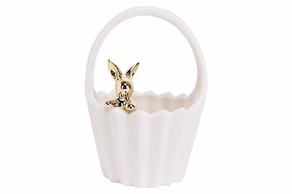 PAASMANDJE GOLDEN RABBIT WIT 11,5X11XH16 CM ROND DOLOMIET