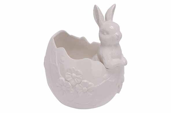 BOWL EGG-SHAPED BUNNY WIT 12,8X13,3XH15, 6CM LANGWERPIG DOLOMIET
