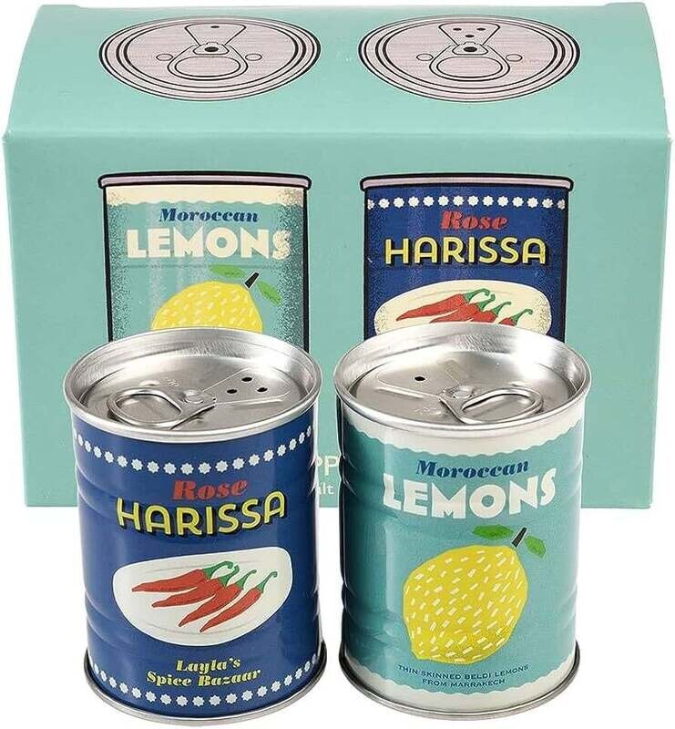 Ensemble de deux pots - salière et poivrière en étain - motif citron &amp; harrissa - Rex London