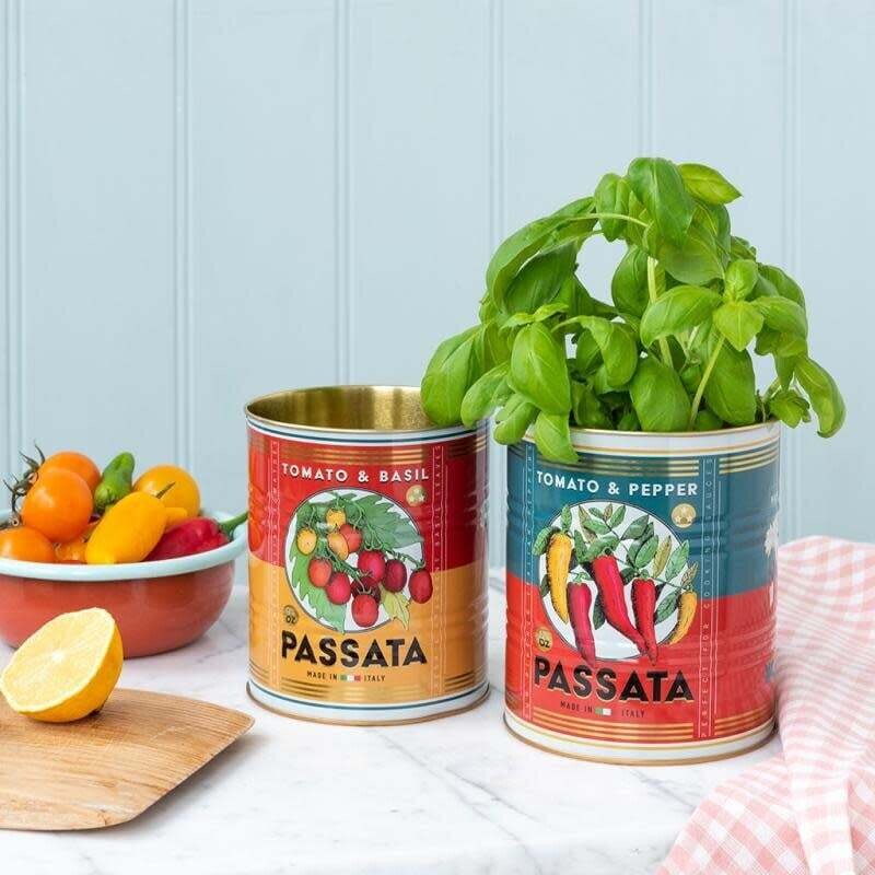 Ensemble de deux pots de rangement en étain - motif passata