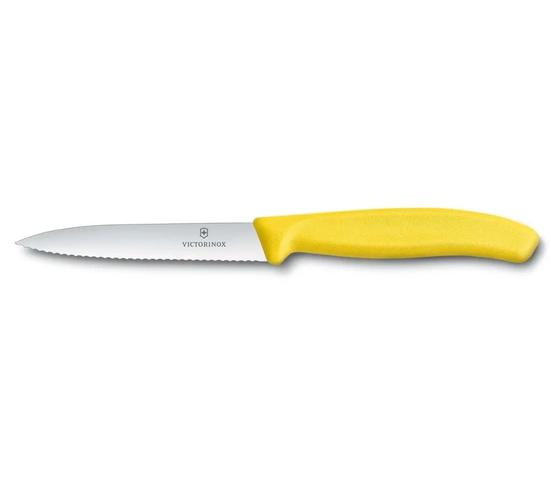 Couteau jaune - lame dentelée - Swiss classic 4 - Victorinox
