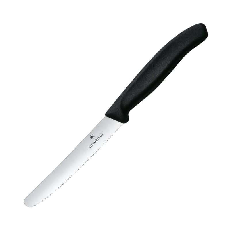 Couteau noir - lame dentelée &amp; bout rond - Victorinox