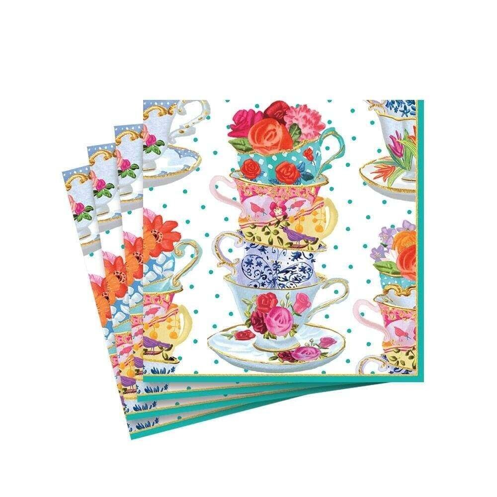 Serviettes de cocktail 3 plis - motif tasses de thé - Caspari