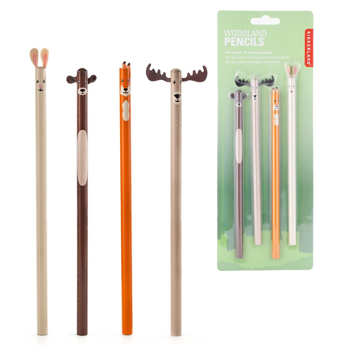 Crayon des bois Ensemble de 4 animaux - Kikkerland