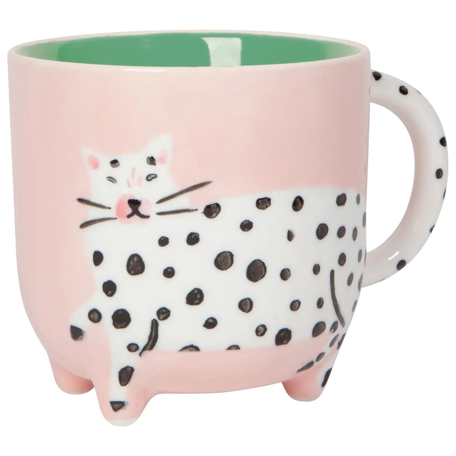Tasse rose, chat blanc picoté noir - Danica