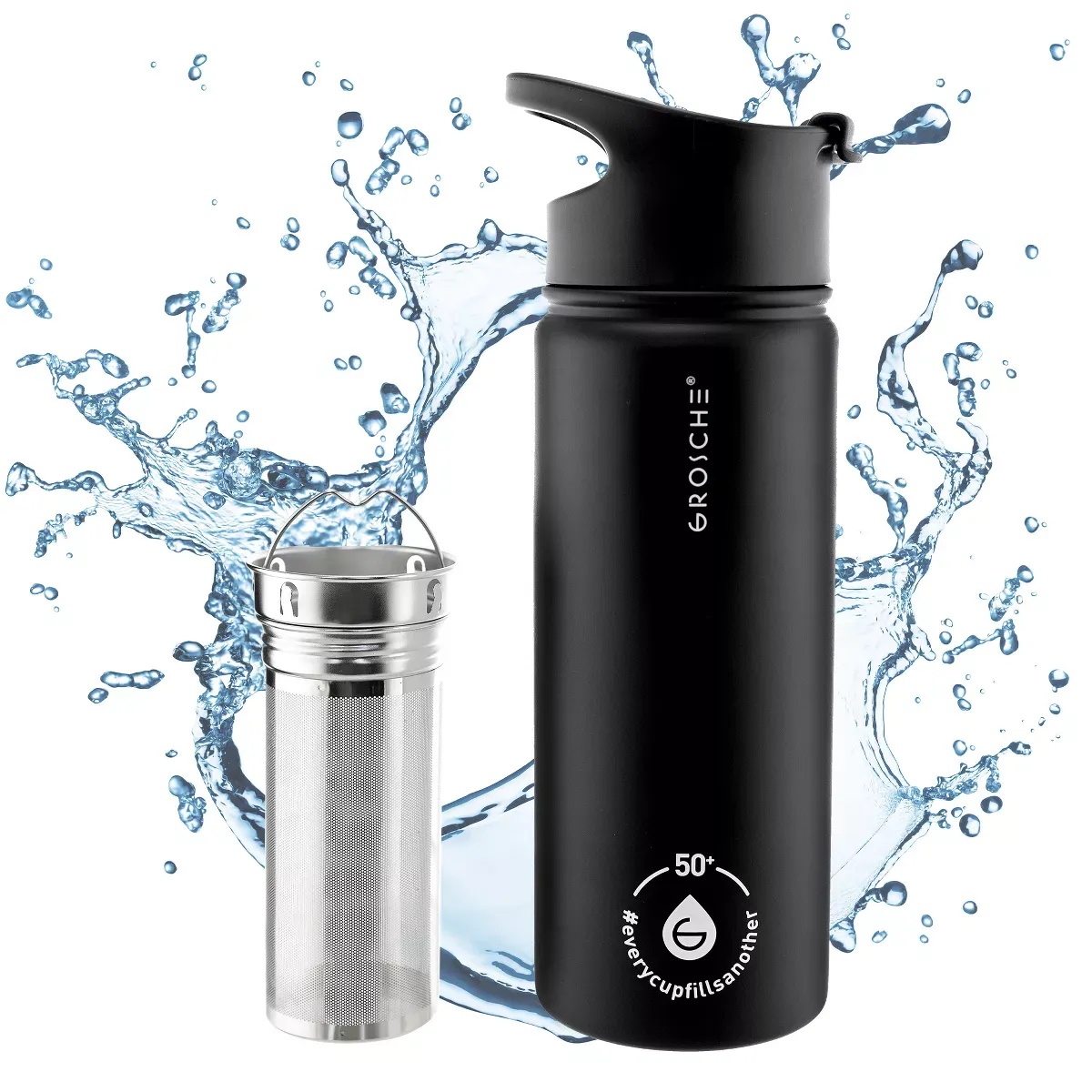 Bouteille isolée noir avec infuseur - 473ml -GROSCHE  Chicago Steel