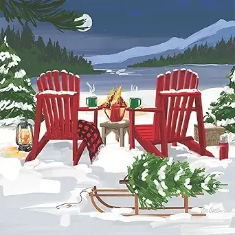 Serviette cocktail carré hiver chaie rouge feu -PPD