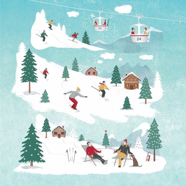 Serviette cocktail carré, ski hiver  -PPD