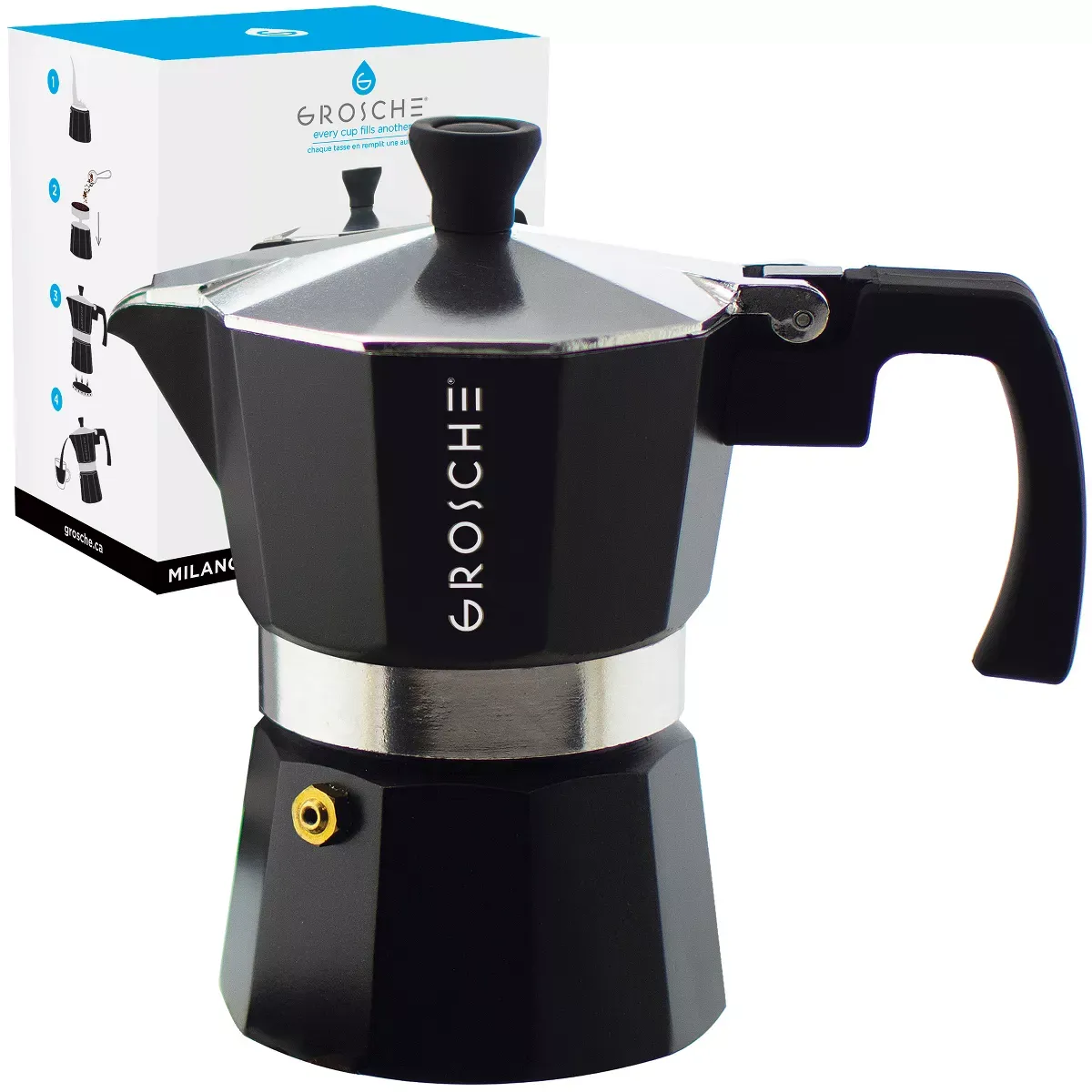 Cafetière italienne noir  - Modèle Milano - 1 tasses - Grosche