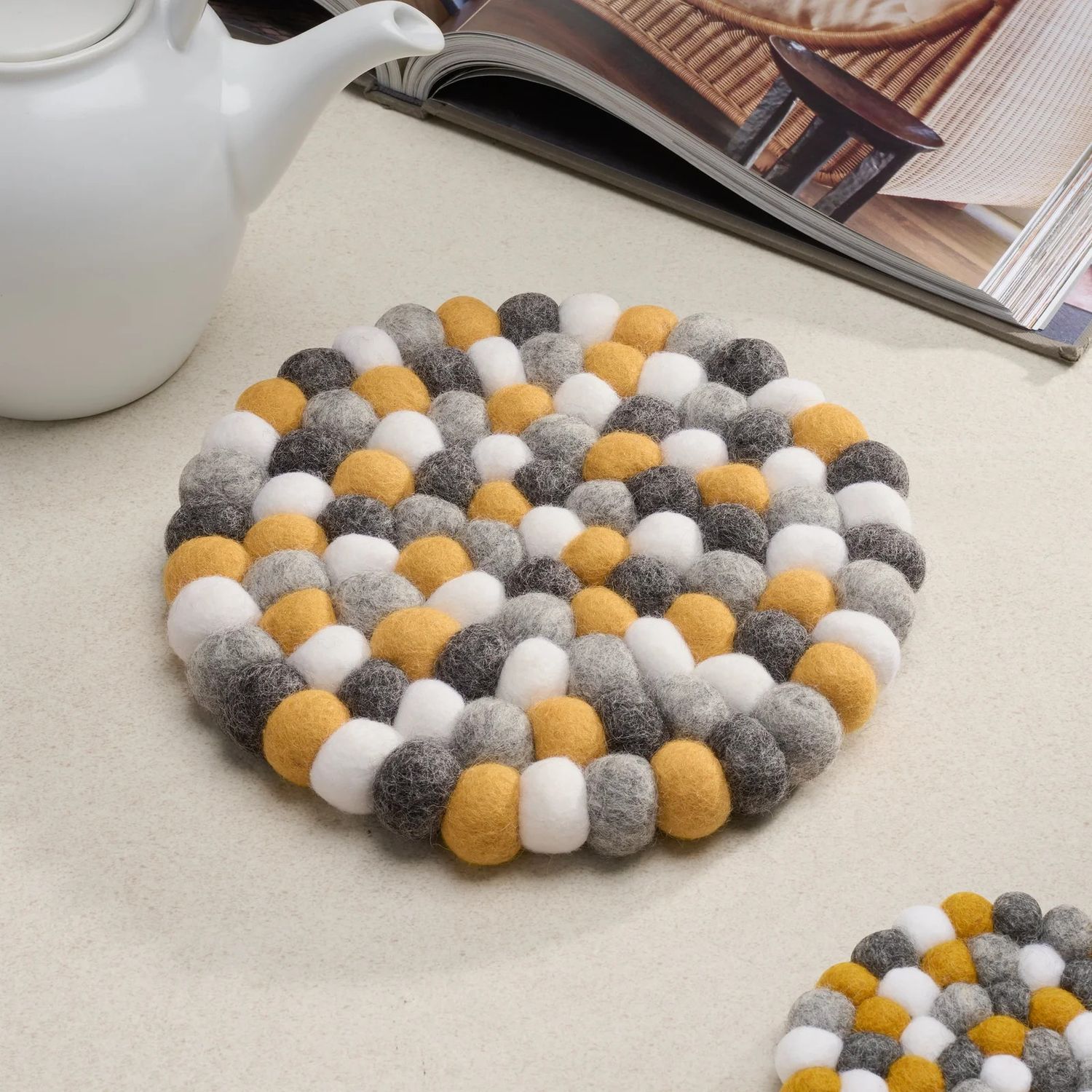 Sous-plat en laine - Jaune, gris et blanc - Modwool