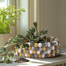 Décoration grand bol en laine - Jaune, blanc et gris - Modwool