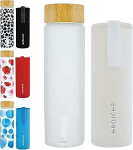 Bouteille d&#39;eau en verre avec couvercle en bambou - Frosted blanc - GROSCHE Venice