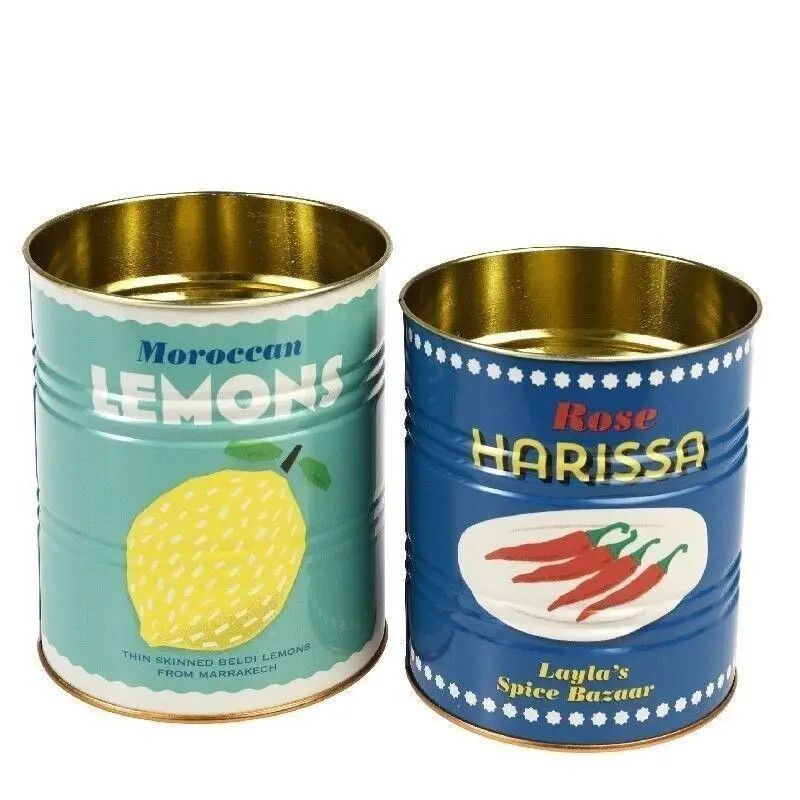 Ensemble de deux boîtes de rangement en métal - motif Morroccan Lemons