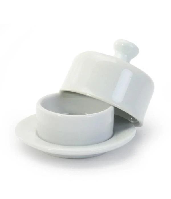 Petit beurrier rond en céramique blanche 9 cm - Danesco