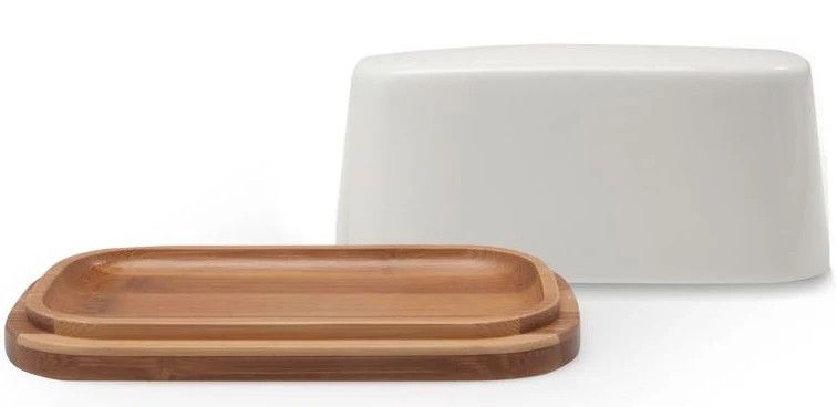 Grand beurrier rectangulaire en céramique blanche et bamboo - BIA - Danesco