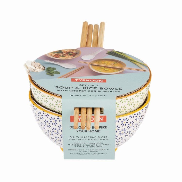 Bol fleuri pour ramens avec baguettes en bois - Danesco