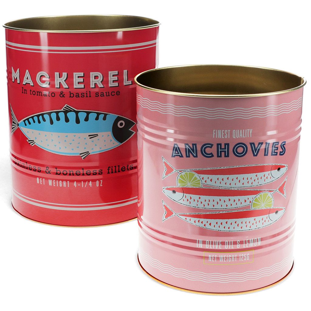 XL Ensemble de deux boîtes de rangement en métal XL - motif maquereau &amp; anchois - mackerel