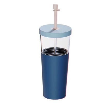 Bouteille d&#39;acier inoxidable avec paille pastel bleu 28oz - Asobu