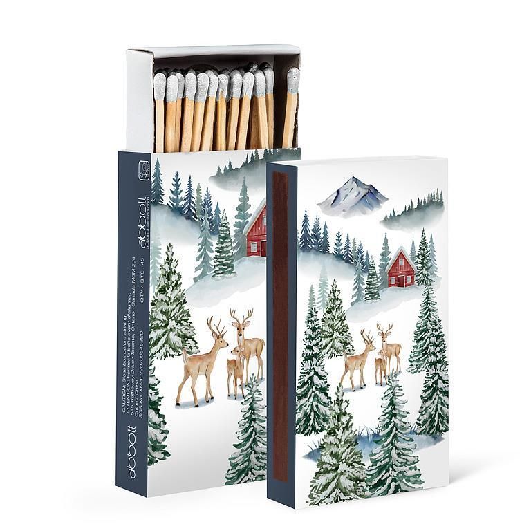 Petite boîte d&#39;allumettes forêt hivernale et cervidés - Abbott