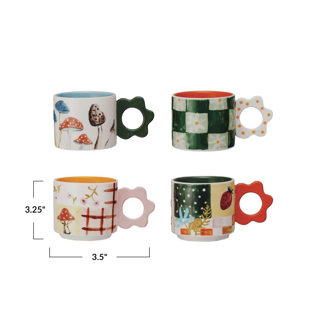Tasse peinte à la main avec poignée fleur - Creative coop