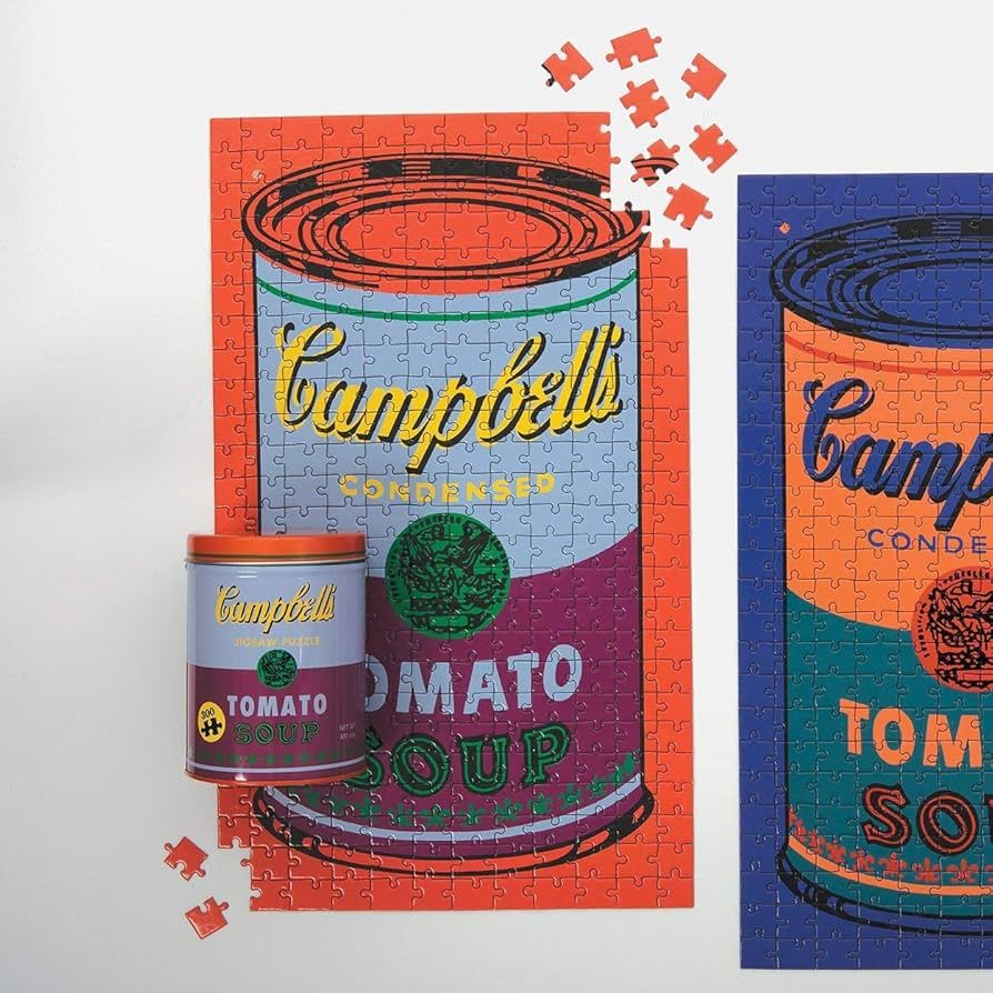 Galison Andy Warhol Soup Can Puzzle, Red Violet, 300piece 12” x 20'' – Puzzle Based on Andy Warhol Tomato Soup Can Painting – Packaged in Tin Canister
