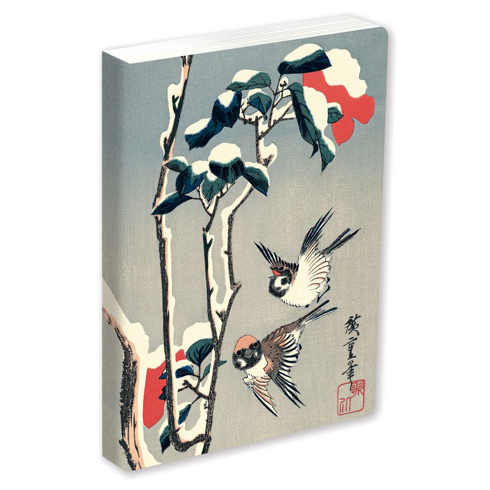 Carnet Journal Sparrows and Camellia in Snow by Hiroshige, Lined PB: Blank Lined 144 Page A5
