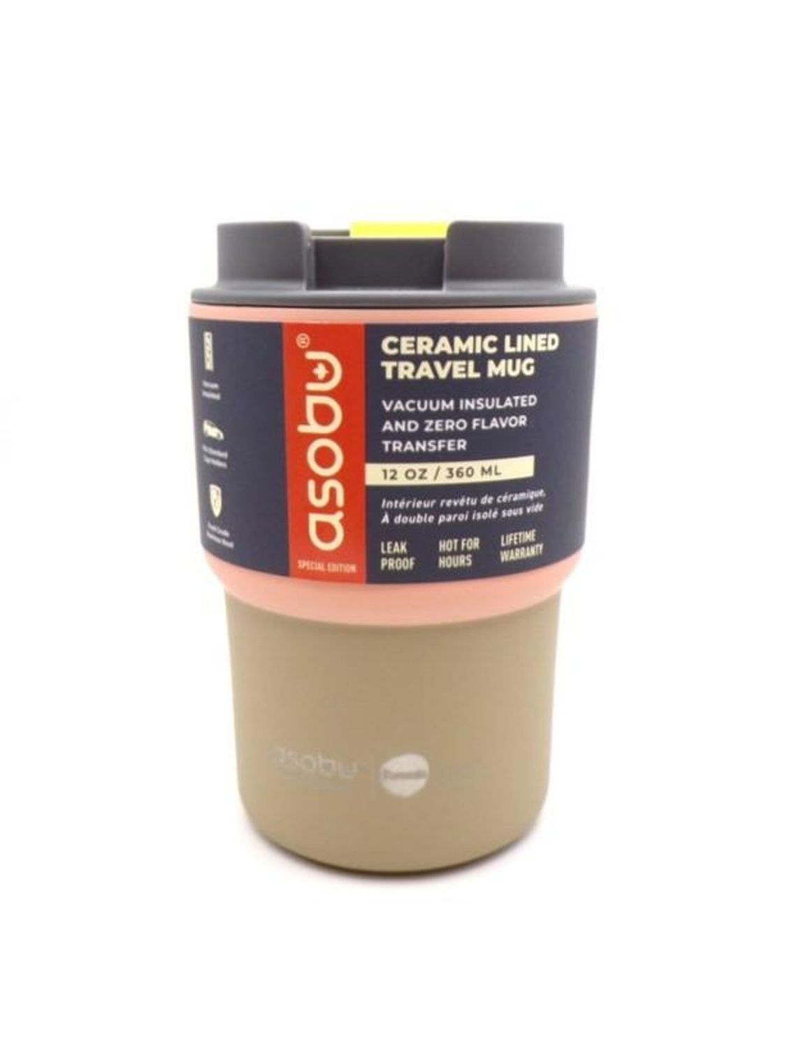 Tasse café de voyage en inox (intérieur céramique)12oz - Pêche et brun pâle - Asobu