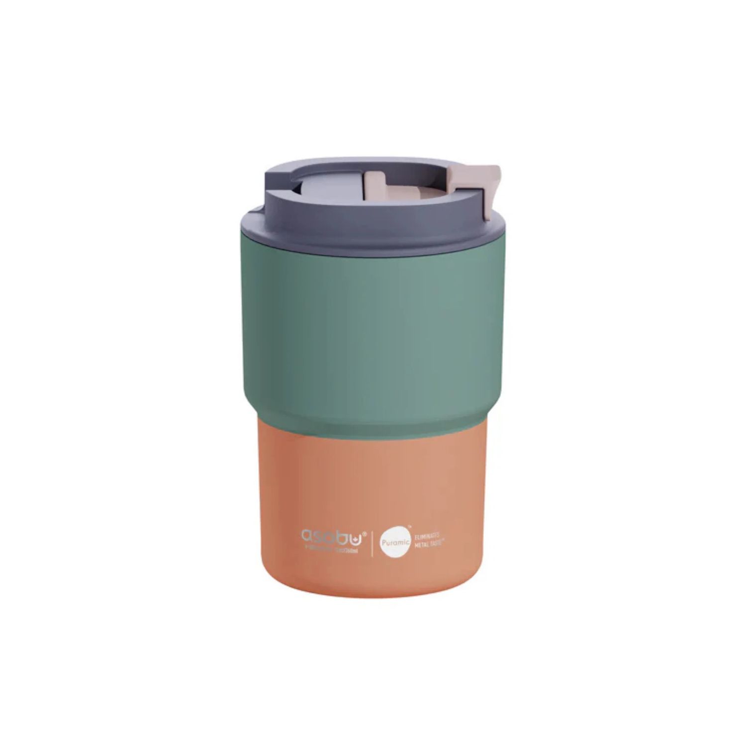 Tasse café de voyage en inox (intérieur céramique)12oz - Vert et orange - Asobu