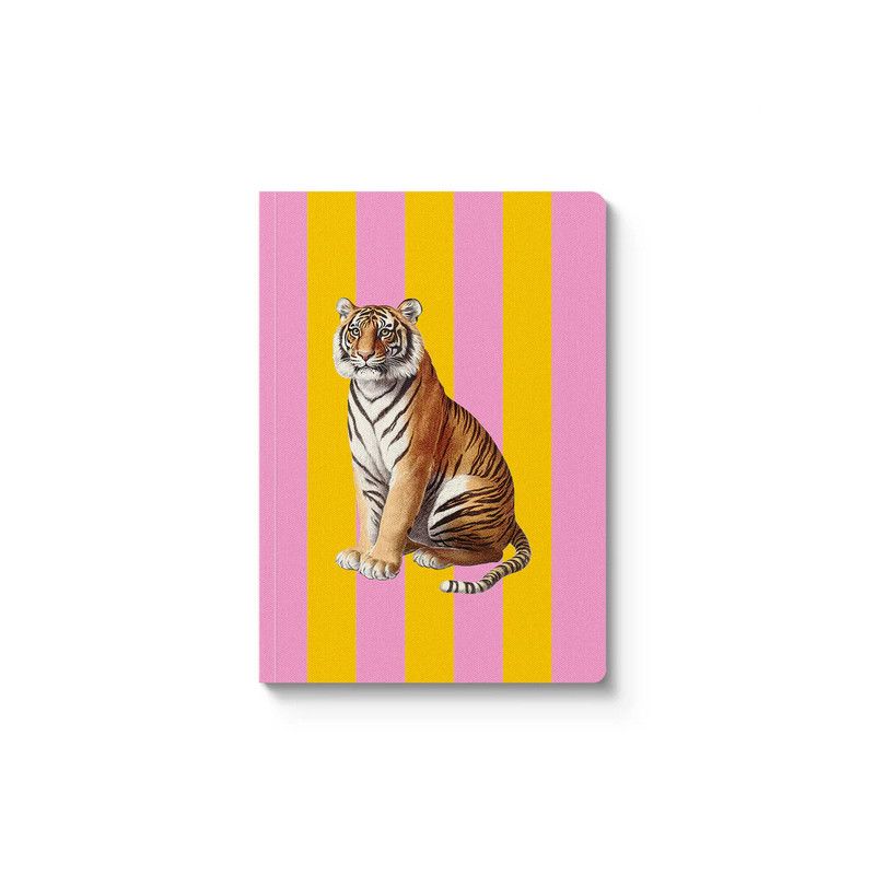 Grand carnet rayé orange et rose pâle format A5 - Tigre - Kaleido