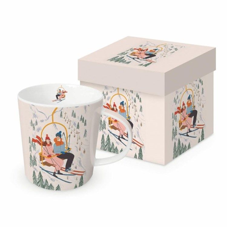 Tasse avec boîte - Duo de skieurs sur remonte-pente - PaperProducts Design