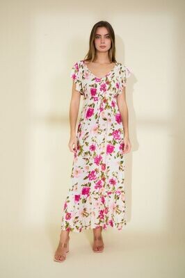 Maxi-jurk bloemenprint – Licht & luchtig model | Sale "Maxi-jurk met kleurrijke bloemenprint, luchtige zomerjurk voor dames"