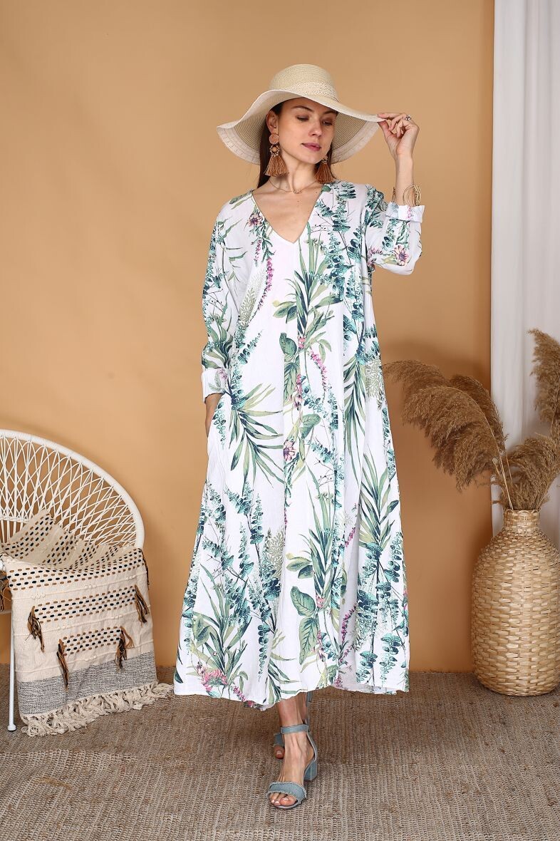 Maxi jurk met print en lange mouwen