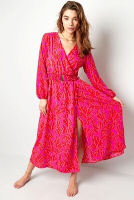 Maxi jurk kleurrijke print met riem Rood