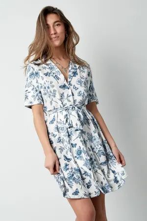 Bloem jurk met strik - blauw