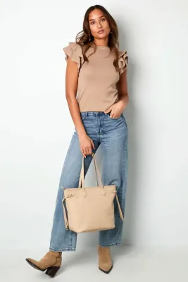 Top openstaande flare mouw - beige
