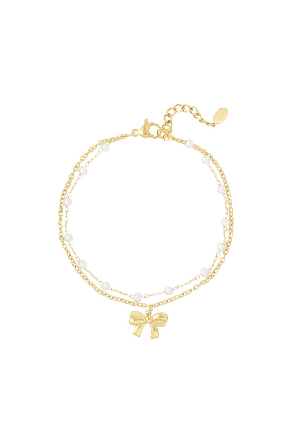 Dubbele armband met strik en parels
