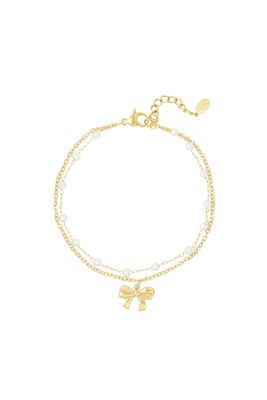 Dubbele armband met strik en parels