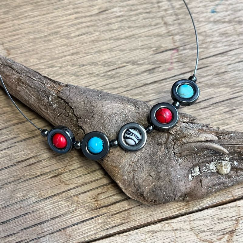 Hämatit Kette mit verschiedenen Edelsteinen