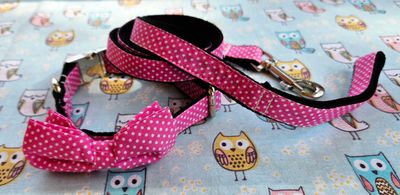 Pink polka dot collar + leash sets