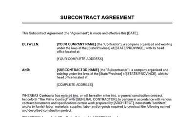 Sub-contractor Agreement Template