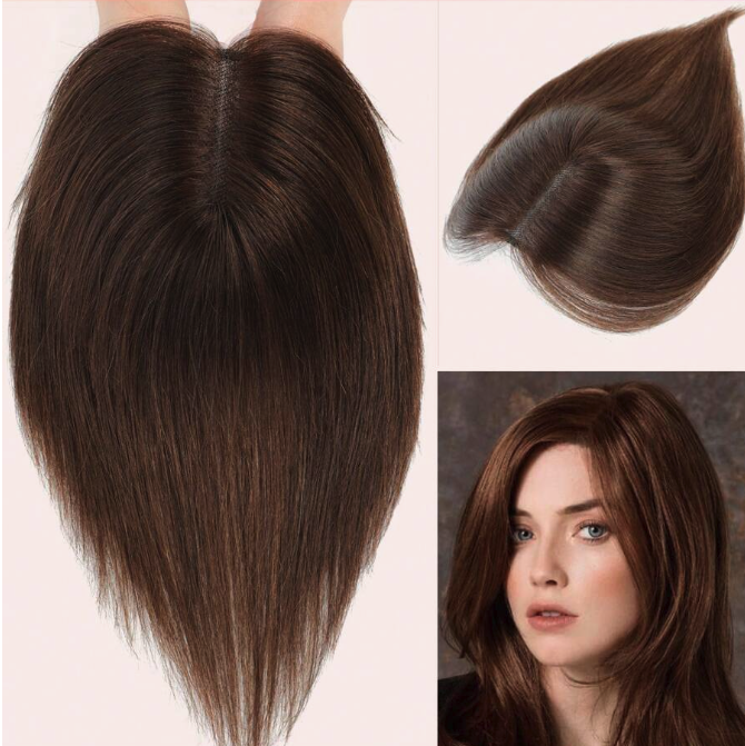 Red Brown Human Hair topper straight - 12 inch