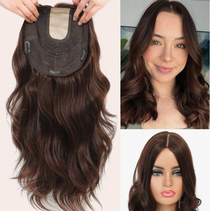 Medium Brown Human Hair topper - 14 inch