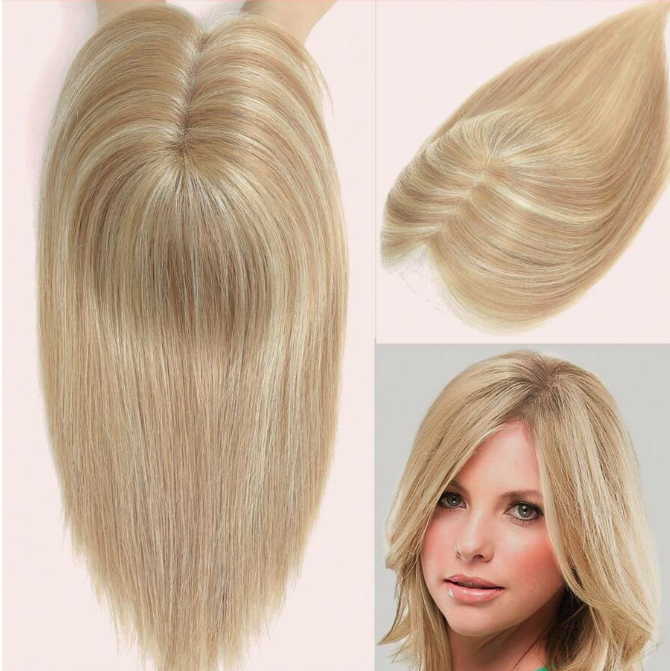 Light piano blonde Human Hair topper straight - 12 inch